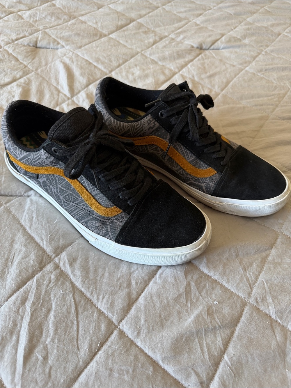 Vans Black Sneakers with Gold Side Stripe - Low Top Skate Shoes